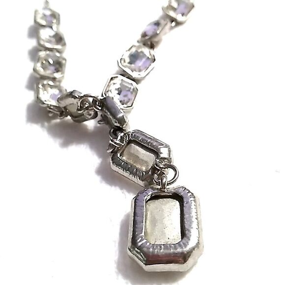 Vintage Monet AB Faceted Crystal Rhinestone Necklace Silver Tone Signed - Picture 8 of 15